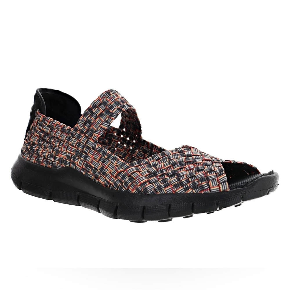BERNIE MEV. Woven Elastic Mary Jane Sandals Black Multicolor Flats  size 6 New